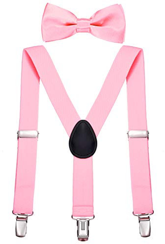 DonDon Jungen Hosenträger Fliegen Set rosa elastisch und längenverstellbar für Kinder von 1-8 Jahre