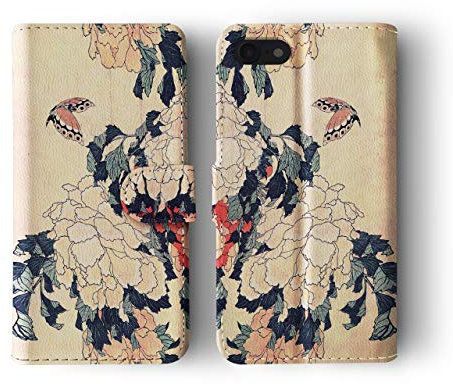 Tirita Phone Case Compatible with iPhone 7/8 / SE 2020 / SE 2022 Flip Book Wallet Cover PU Leather Japanese Art Hokusai Peonies and Butterfly