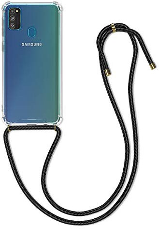 kwmobile Custodia Compatibile con Samsung Galaxy M30s Cover - Back Case in Silicone TPU - Protezione Smartphone con Cordino - nero/trasparente