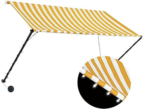 vidaXL Toldo Retráctil con LED Balcón Aire Libre Camping Patio Protección Solar Pabellón Cubre Impermeable Exterior Ajustable Amarillo y Blanco