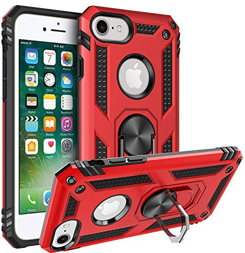 Fetrim Hülle für iPhone 8, stoßfest Schutzhülle mit Drehring Ständer für Apple iPhone 6 /6S /7/8 Rot