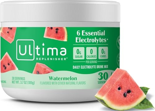Ultima Replenisher Daily Electrolyte Powder Drink Mix – Watermelon, 30 Servings Canister – Zero Sugar Hydration Powder with 6 Electrolytes & Minerals – Sugar Free, Plant-Based & Keto Friendly
