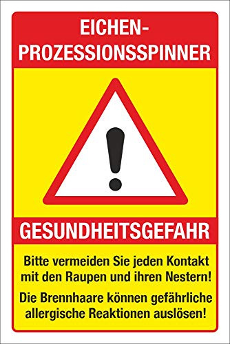 Schild Eichenprozessionsspinner Allergie Gesundheitsgefahr 450 x 300 mm | 3 mm Alu-Verbund, wetterfester UV-Direktdruck, robust und langlebig, Made in Germany