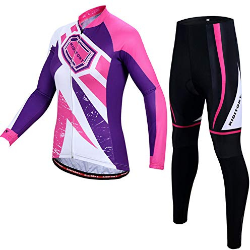 Set Abbigliamento da Ciclismo Completo Ciclismo Donna Professionale Maglia Maniche Lunghe+Pantaloni Lunghi con 3D Cuscino per Ciclismo MTB Bicicletta Bici da Corsa M1,C,L