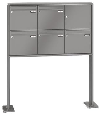 RENZ / RS2000 / 5er Freistehende Briefkastenanlage Standbriefkasten/RAL-Farbe 9007 Volumen 1/mit Fußplatten/Dein-Briefkasten.de