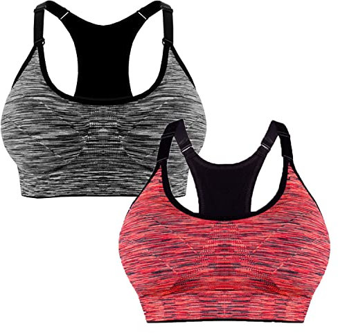 Libella 2er Pack Damen Bustier Bralette Sport BH Wohlfühl-BH Sportliche Comfort BH Gepolsterter Push UP Stützfunktion verstellbare Träger Ohne Bügel Yoga Fitness 3714 Schwarz + Orange SM