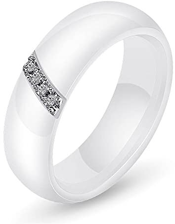 BlackAmazement Keramik Ring Zirkonia CZ besetzt weiß schwarz 6mm Damen (Weiß, 60 (19.1))