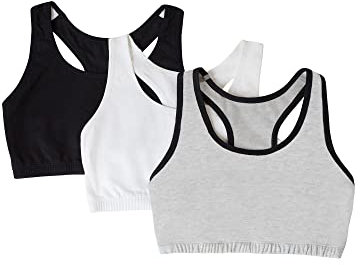 Fruit of the Loom Women's Built Up Tank Style Sports Bra Fashion Colors, Opaque, Grey with Black/White/Black, 34 (Pack of 3)