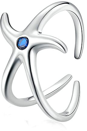 MAITONGG 925 Sterling Silber Offener Ring Seestern Ring Cz Verstellbarer Ring Für Frauen Trendy Modeschmuck