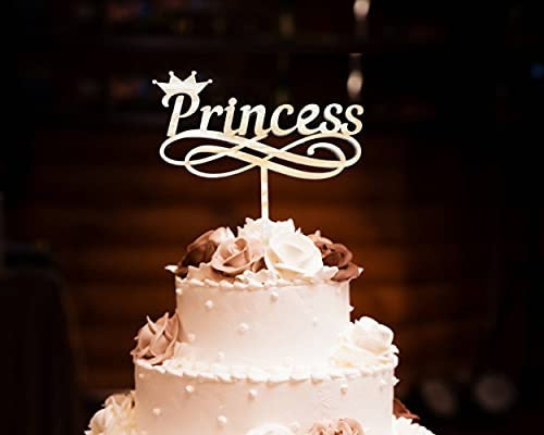 Cake Topper Happy Birthday Princess Prinzessin aus Holz Tortenaufleger Kuchendekoration Tortenfigur alles Gute zum Geburtstag Kuchen Dekoration Party Dekoration
