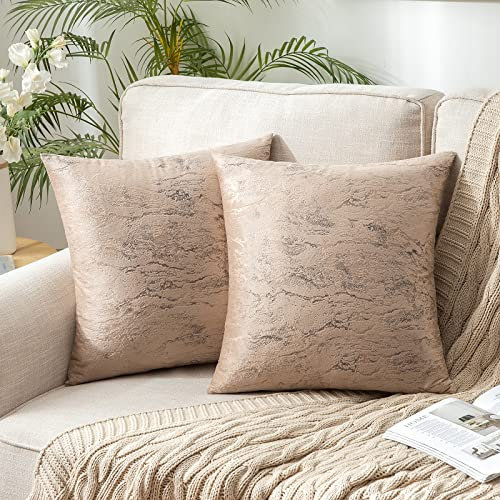 MIULEE 2er Set Samt Kissenbezug Moderne Zierkissenbezug Dekorative Kissenbezüge Weich Kissenhülle Dekohülle Couchkissen Sofakissen Dekokissen Deko für Wohnzimmer Schlafzimmer 45x45 cm Khaki