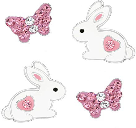 FIVE-D Kinder Ohrringe Ohrstecker Hase 925 Sterling Silber Ostern (Set-Schmetterling)