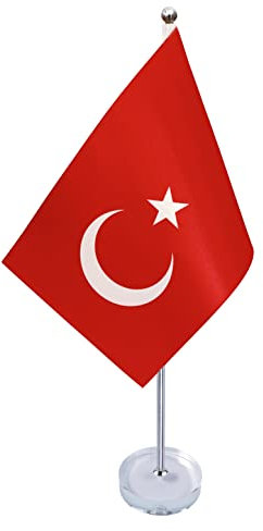 FlagScout - Tischflagge Türkei | hochwertiger Kristallglas-Stand und Flagge aus feinem Satingewebe 14 x 21 cm