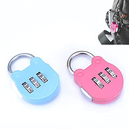 Candado Pequeño Combinacion,Candado de Codigo Pequeño,Candado Contraseña Pequeña,Candados de Equipaje,Candado Pequeño,Candado de Metal,Mini Candado de 3 dígitos,Candado Colores Con Llave,Azul+Rosa