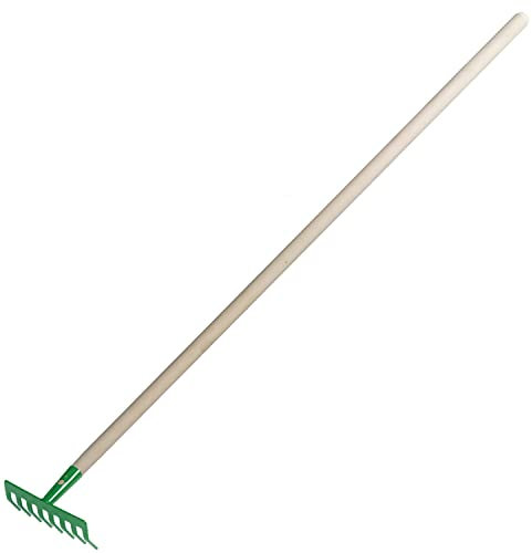 Garten Gerät Harke Rasen Boden Erde Rechen 8 bis 14 Zinken Stahl grün Gartenrechen mit und ohne Holz Stiel (Harke 8 Zinken grün mit Stiel)