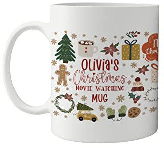 Personalised Christmas Movie Watching Mug | Gift for Her | Xmas Hot Chocolate Mug | Gift for Friend Daughter Colleague