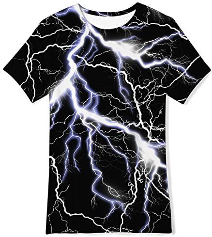 Belovecol T-Shirt à Manches Courtes pour garçons et Filles T-Shirt Graphique imprimé éclair Noir 3D pour Enfants de 6 à 8 Ans