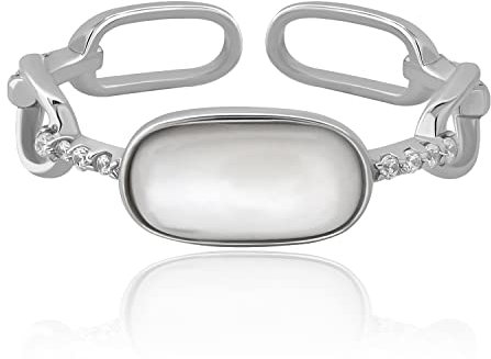 Meissa Handmade Perlenring für Frauen 925 Sterling Silber Geometrischer Rechteck Stapelbarer Goldring Perlmutt Freundschaftsring Mädchen Geschenk (Silber) (Silber)