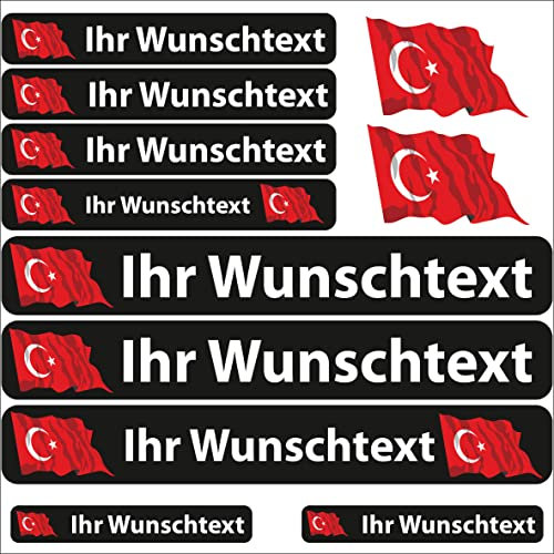 INDIGOS UG Fahrrad Aufkleber Türkei - 13 Fahnenaufkleber wehend - Sticker selbst gestalten - Autoaufkleber- Motorrad - Namensaufkleber wasserfest personalisiert - Wunschtext