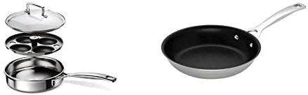 LE CREUSET 3-Ply Stainless Steel 20cm Egg Poaching Pan with Insert & Glass Lid, 96204220001000 3-Ply Stainless Steel Non-Stick Omelette Pan, 20 x 4 cm, 96201320001000