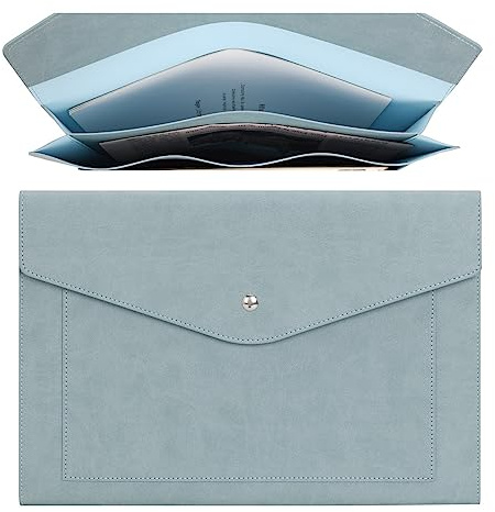 Wason A4 Dokumententaschen Leder mit Erweiterbaren, Umschlaghülle Halter Papierrechnungen, Schreibwaren Tablet und PC für Arbeit Studium Reisen (Hellblau)