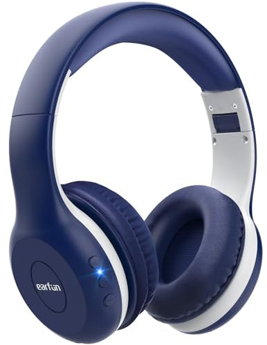 EarFun Bluetooth Kopfhörer Kinder, 85/94dB Lautstärkeregelung, HiFi Sound, HD-Mikrofon, 40 Std Akku, Faltbare, Einstellbar, Kopfhörer Kabellos Bluetooth Kinder für Schule/Reise, Blau