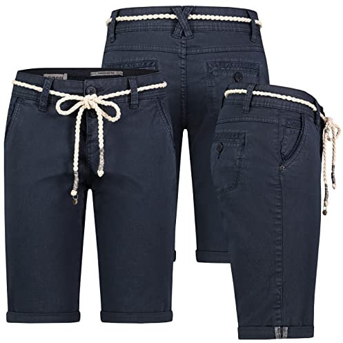 Sublevel Damen Short Bermuda Kurze Hose Sommer Chino Stoff Knielang mit Gürtel, Hosengröße:S / 36, Farbe:Navy