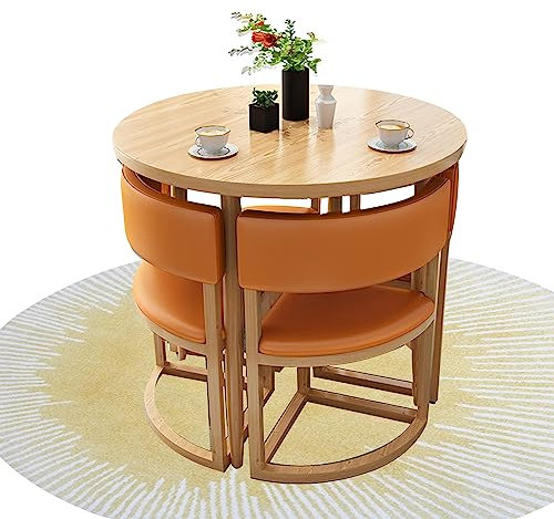 Runder Esstisch mit 4 Stühlen,Tisch Küche Rund Set,Bartisch Balkonset 4 Stühle 1 Tisch,Kombination aus Wohnzimmertisch und Stuhl,mit Rückenlehne,Durchmesser 80 cm,für Café, Büroempfang,Bibliothek ( Co