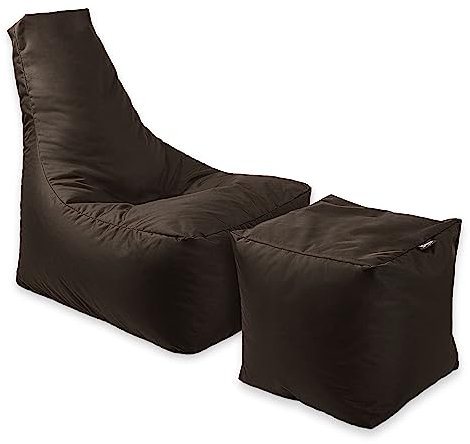 BuBiBag Calm Sitzsack mit Hocker - Gaming Sitzsack für Kinder & Erwachsene - Bean Bag auch für Outdoor Nutzung geeignet - Sitzpouf & Griff (Braun)