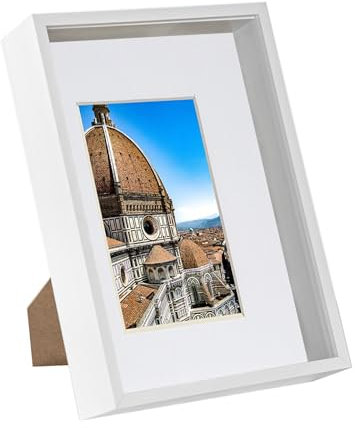 1x White A4 (8 x 12) Acrylic Deep Shadow Box Frame - White A5 Mount - Deep Glass Photo Picture Flower Craft Memory Wall Display - By Nicola Spring