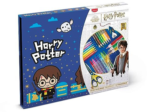 Maped - Coffret de Coloriage Harry Potter 65 Pièces - Crayons de Couleur + Feutres + 1 Ciseau + 1 Gomme + Craies + Colle Pailletée