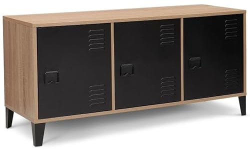 IDMarket - Buffet Bas 113 cm Ester Bois 3 Portes métal Noir Design Industriel