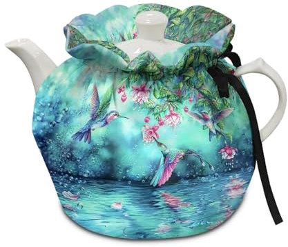 Poceacles Hummingbird Floral Print Tea Cosy Decorations for Kitchen Dining Table Top, Tea Pot Dust Cover Dust-Proof Heat Resistance Tea Kettle Protective Cover for Teapots