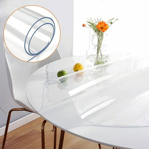 CJFBDY Protecteur De Couverture De Table Transparent, Ronde Nappe Transparente en PVC, Film Protecteur De Table en Verre Souple De 2,0Mm Nappe en Plastique PVC, Tapis De Table Anti-Tach/Étanche,150cm