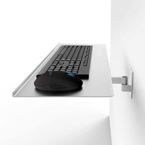 Keyboard Tray Keyboard/Mouse Arm Mount Tray - Adjustable Wall Mount Keyboard Arm for Flexibility - Silver Industrial Shelf Design - 20cm Arm Size