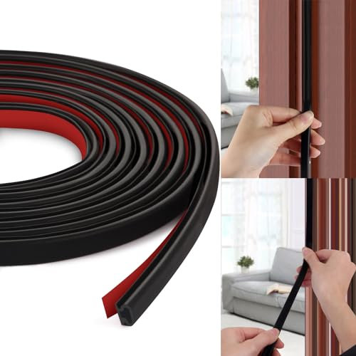 Aotfusd Junta de puerta autoadhesiva, 6 m, cinta de sellado, sello autoadhesivo para puerta, junta de goma, flexible, para puerta de casa, ventana, impermeable, antiruido del viento frío (negro)