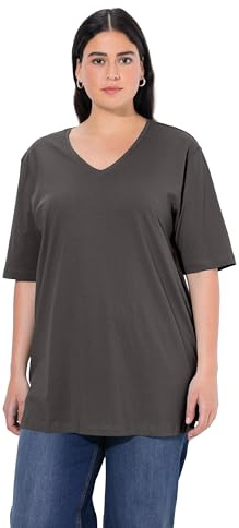 Ulla Popken Damen T-Shirt, V-Ausschnitt, Relaxed, Halbarm Tunika-Shirt