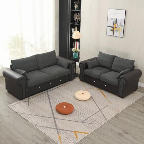 Panana Fabric sofas - 3 & 2 seater sofa settee- 3 seater and 2 seater Sofa sets For Living Room, Grey, Dark Gray