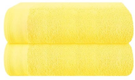 MALLONI HOME Baumwolle 2er-Pack Oversized Badetuch-Set 70 x 140 cm, große Badetücher, Ultra saugfähig, kompakt, schnell trocknendes und leichtes Handtuch — Gelb