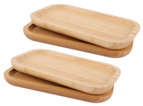 MUXHEL Lot de 4 Plateaux Rectangulaires en Bambou - 25 x 14 x 2 cm - Plateau de Service Pour Dessous de Verre