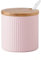Jarsense Ceramic Sugar Bowl, 300ml Pot with Wooden Lid and Spoon, Spice Jar in Stripe Shape for Salt, Coffee, Tea, Seasoning Box for Home Kitchen Coffee Bar - Pink