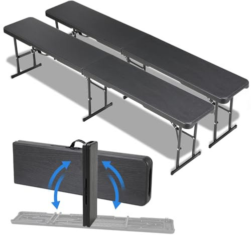 2 PCS Bierbank Klappbar,Klappbank Garten,Faltbank Camping mit Tragegriff,Faltbare Campingbank 180cm,Bierzeltbank belastbar bis 400kg,Partybank aus HDPE Kunststoff & Stahlgestell,Gartenbank,HolzOptik