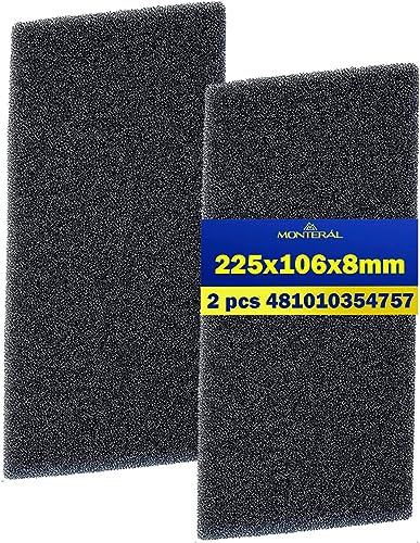 Lot de 2 filtres éponge pour sèche-linge Bauknecht pour Whirlpool Privileg 481010354757. Dimensions : 225 x 106 x 8 mm. Filtres pour sèche-linge MONTERAL