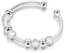 SILBERTALE 925 Sterling Silber Spinner Ring Angst Anxiety Anti Stress Ringe 8 Rotierende Beads Dekompressionsring Verstellbar Ring Größe 55 bis 60