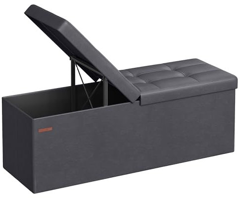 SONGMICS Sitzbank, faltbar, Sitztruhe, 120 Liter Fassungsvermögen, bis 300 kg belastbar, 38 x 110 x 38 cm, dunkelgrau LSF075G01