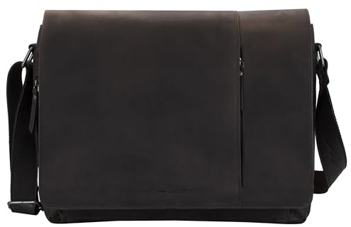 Marc Peter® Bergen leder Umhängetasche für Herren und Damen | 15.6 Zoll Laptoptasche | Aktentasche aus echtem Büffelleder