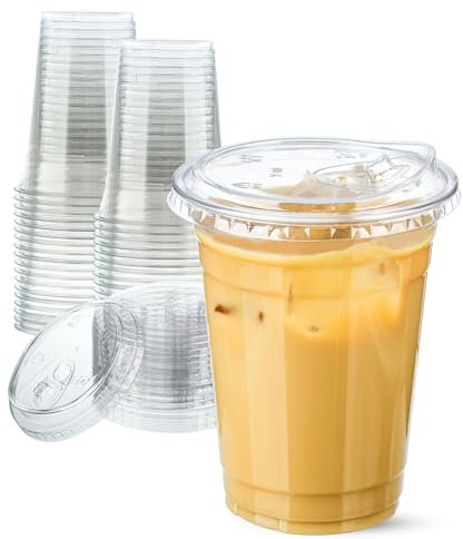 Aestleaf 16 oz Clear Plastic Cups with Sip-Lids, 25 Sets Disposable Plastic Iced Coffee Cups with Strawless Lids, To Go Coffee Cups for Smoothie, Milkshake, Cold Drinks