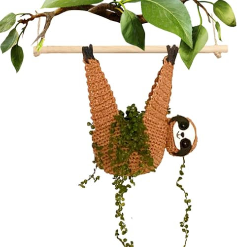 Sloth Plant Hanger - Animal Pot Holder, Sloth Hanging Planter | Decorative Sloth Planter Home Decor, Cute Sloth Plant Hanger for Indoor Plants, Macrame Plant Holder for Plant Lovers
