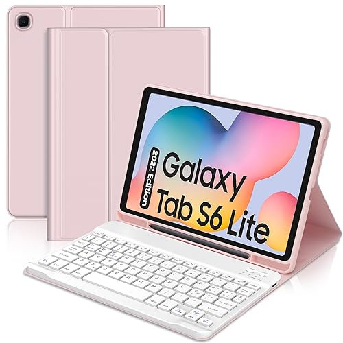 JADEMALL Coque Clavier pour Samsung Galaxy Tab S6 Lite 10,4 Pouces 2024, AZERTY Clavier Bluetooth Magnétique Amovible pour Samsung Tab S6 Lite 10.4, Rose