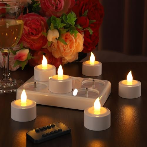 Glowtink Rechargeable Tea Lights, 6pcs LED Tea Lights with Remote Timer, Rechargeable Tealight Candles with Charging Base for Home Halloween Christmas Party Decor